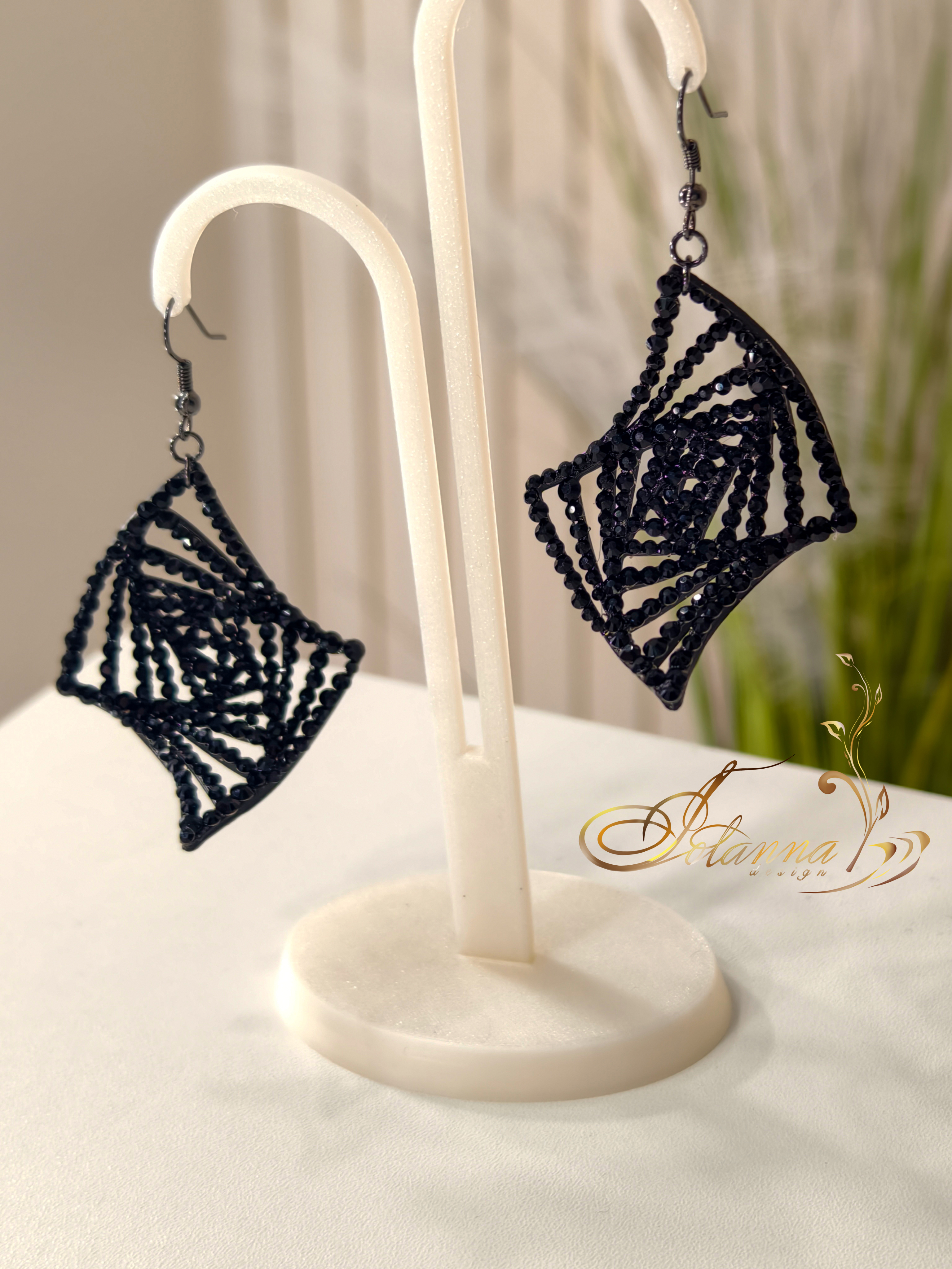3d printed geometric black earrings