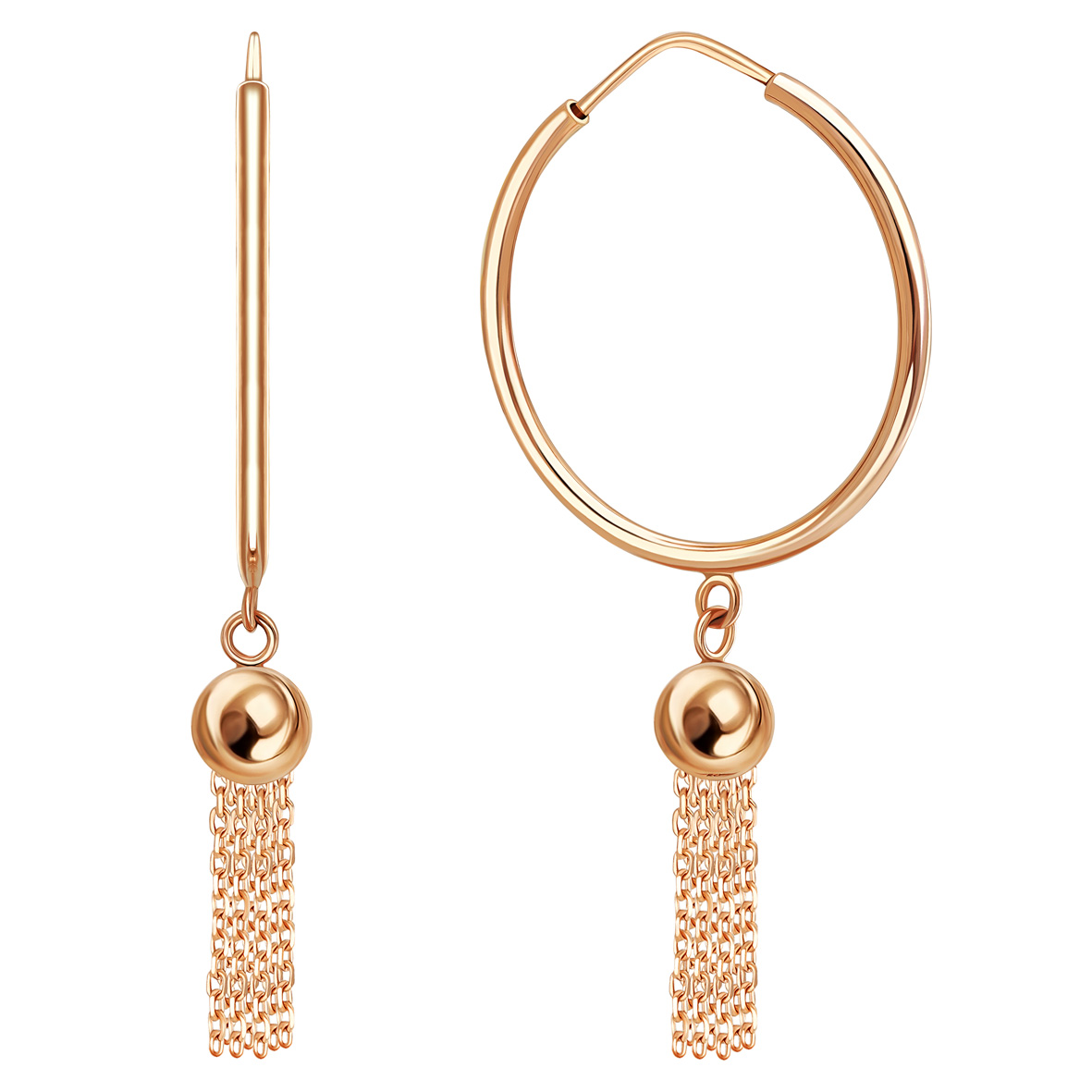 Goldene Creolen „Golden Tassel“ aus 585er Gold mit feinen Ketten