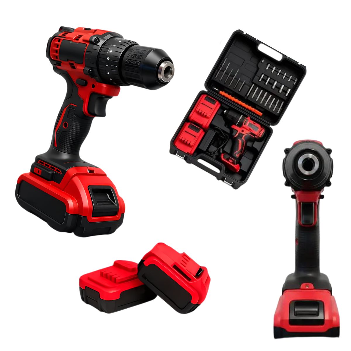 Акумуляторний шуруповерт KRAFFTEC 24V Red (2 АКБ) з розширеним набором інструментів у кейсі
