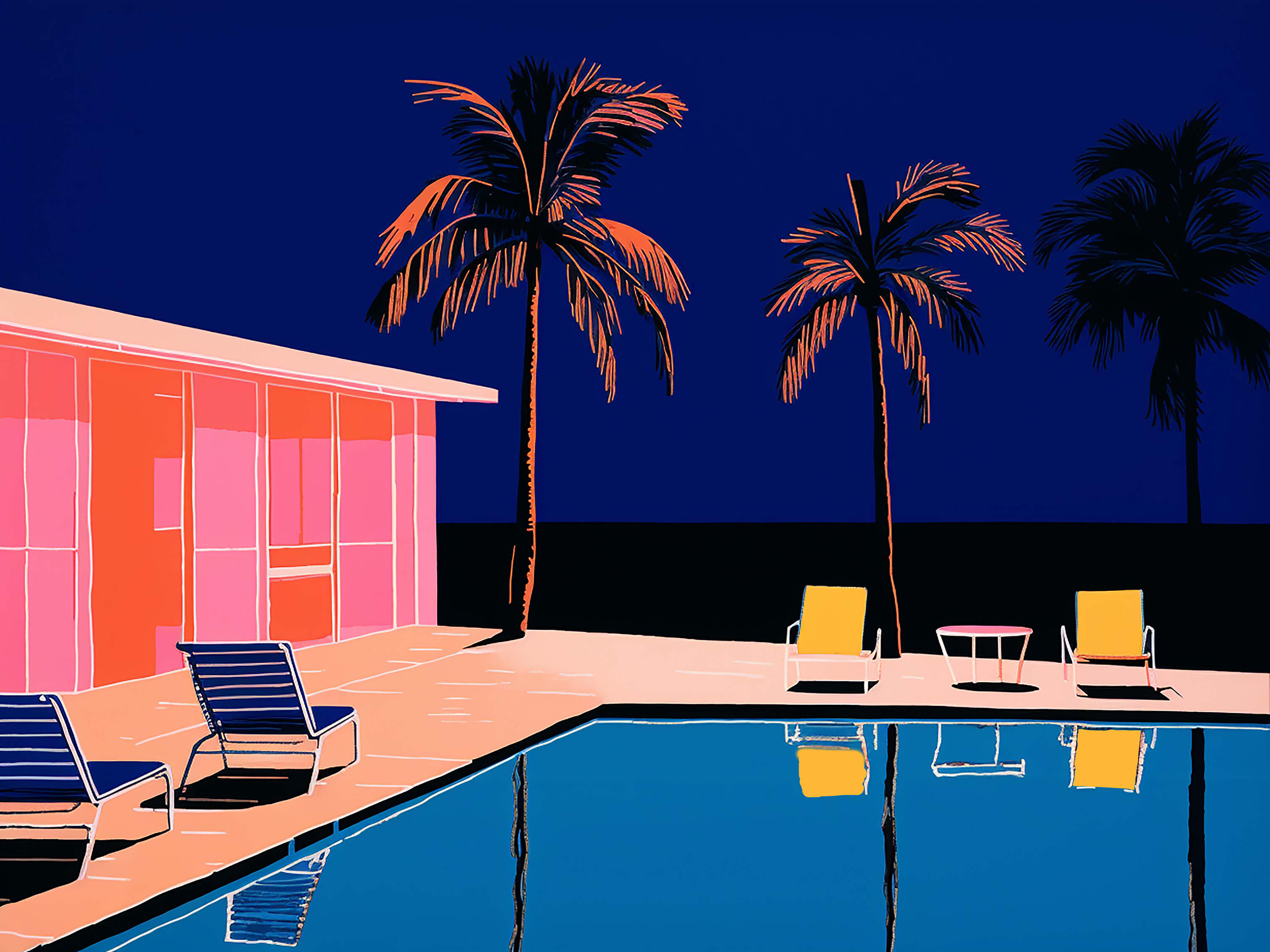 Night pool, 60x80 cm, original acrylic painting on canvas