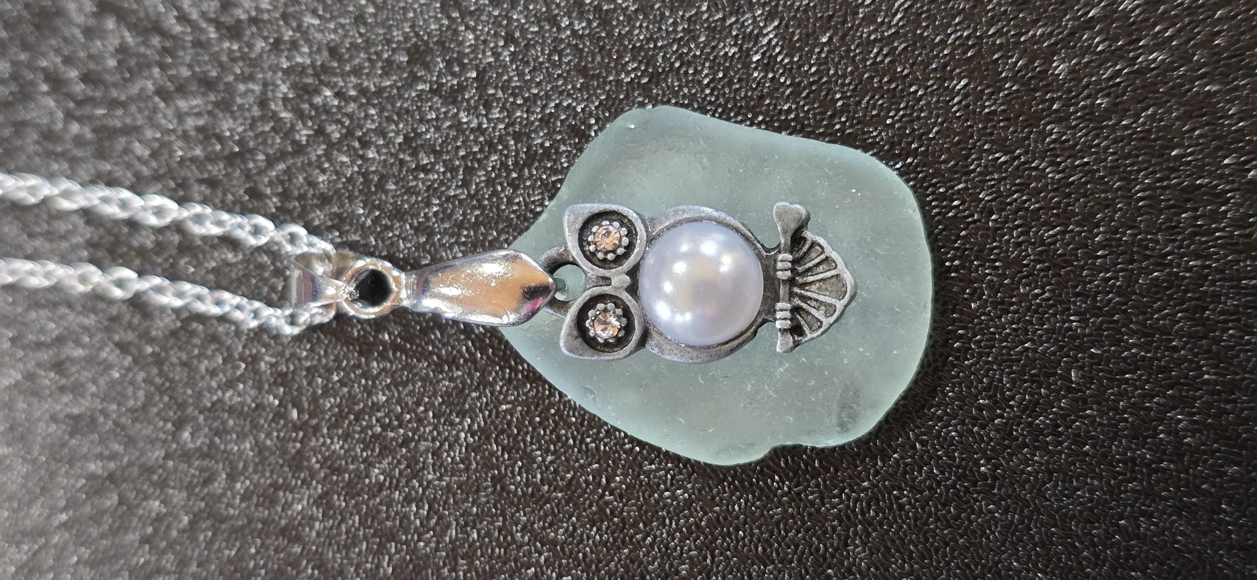 Pale Pearl Owl Sea Glass Necklace