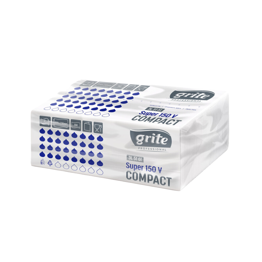 Рушники паперові ОПТОМ листові Grite Super 150 V Compact, 2-шарові, 150 листів, 220х225 мм, 1 шт.