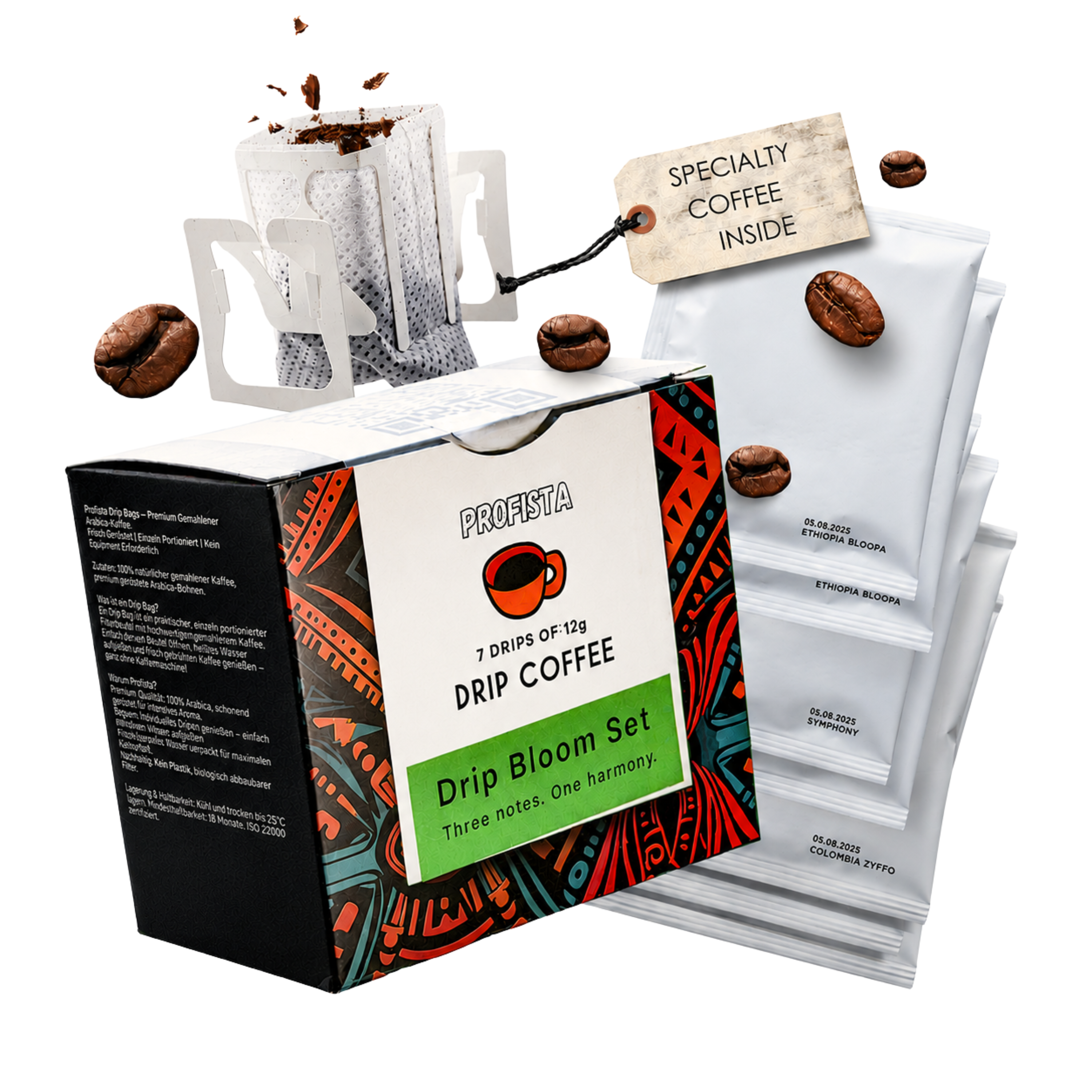 Drip Bloom Set | Premium Gemahlener Arabica-Kaffee | Brazil Ethiopia Colombia 7×12 g