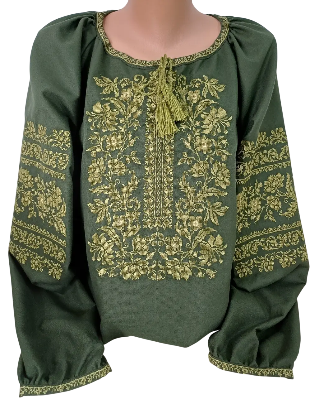 Вишиванка жіноча зелений льон зелена вишивка